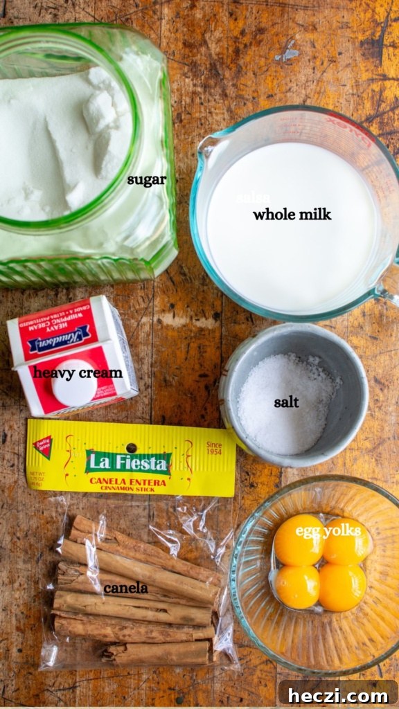 Mexican Cinnamon Ice Cream Recipe — Creamy Horchata-Style Ice Cream 5 All the ingredients to make cinnamon ice cream recipe