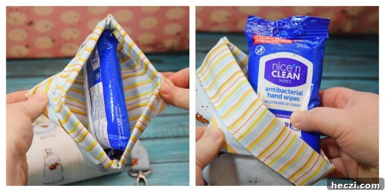 DIY Snappy Wipes Pouch Tutorial: Sew a Portable Wipes Holder 14 Snap the pouch open and shut