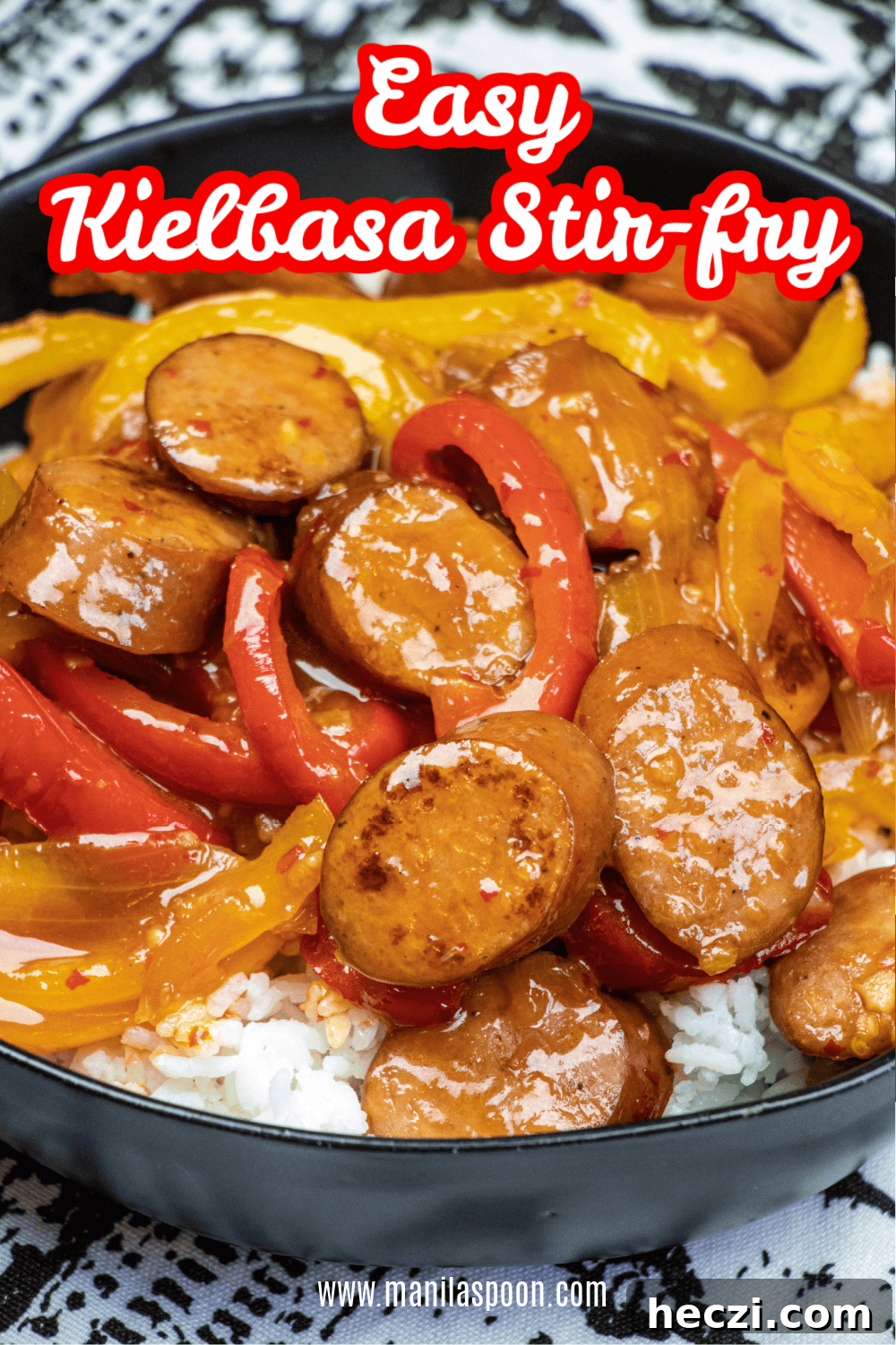 Just 10 MINUTES to make this quick, easy and delicious Kielbasa Stir-Fry Recipe! Sweet chili sauce adds so much flavor and the multi-colored bell peppers liven up the dish! Kielbasa Stir-fry