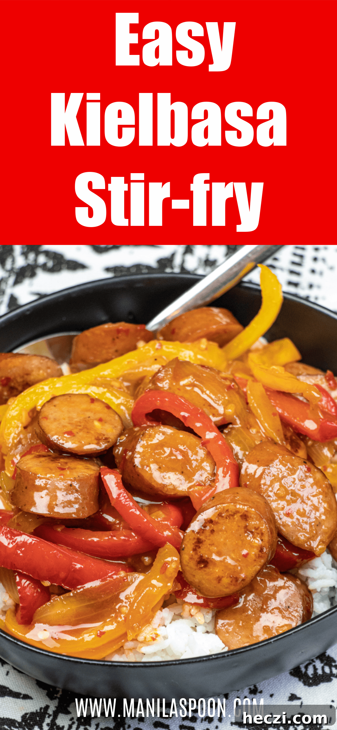 Just 10 MINUTES to make this quick, easy and delicious Kielbasa Stir-Fry Recipe! Sweet chili sauce adds so much flavor and the multi-colored bell peppers liven up the dish! Kielbasa Stir-fry