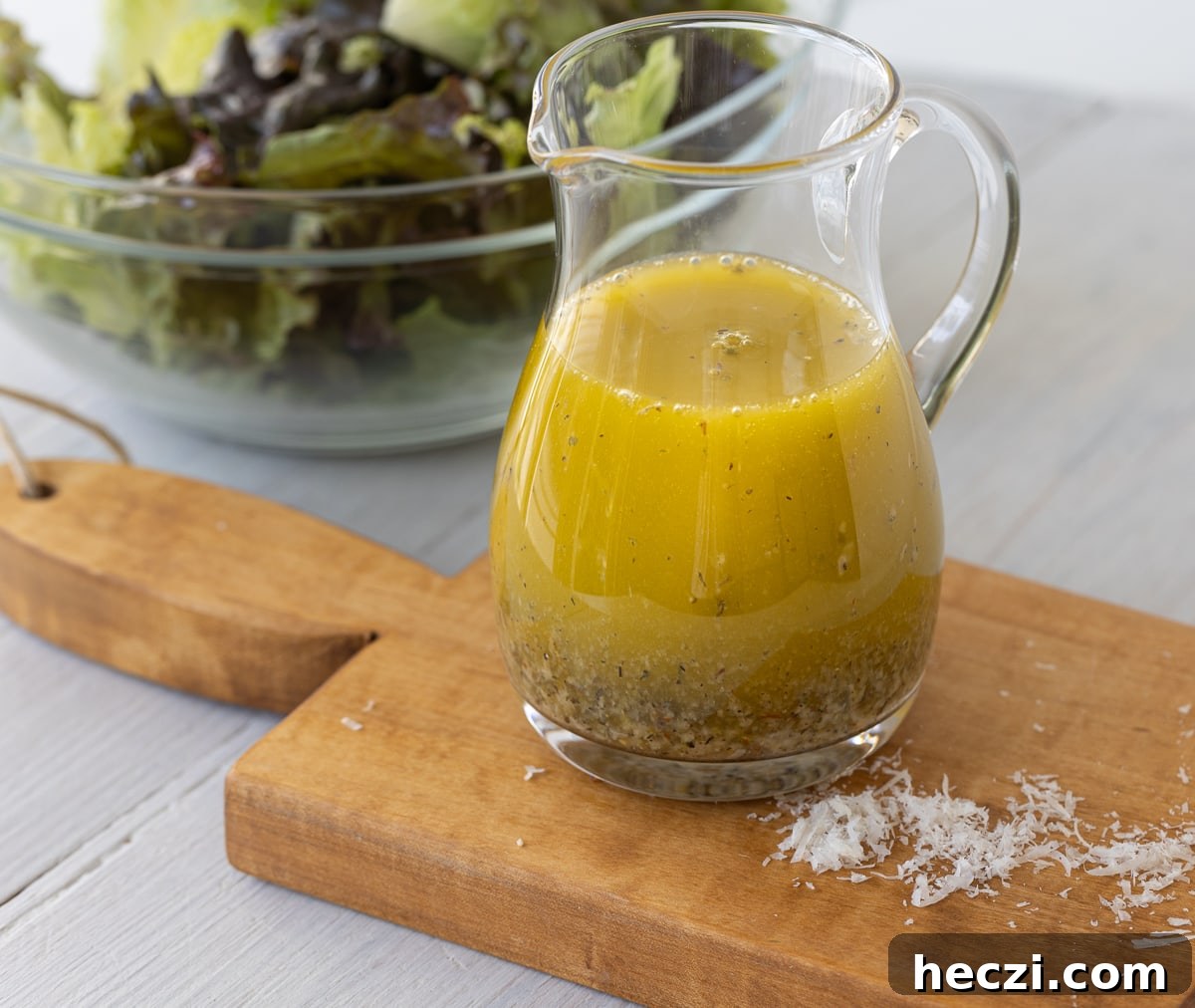 Homemade Italian Dressing Recipe: Classic Flavor in Minutes 6 Italian dressing in small pitcher.