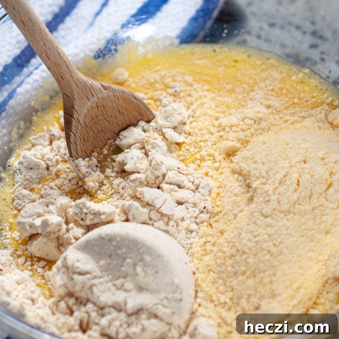 the dry mixture beaten in with the eggs.