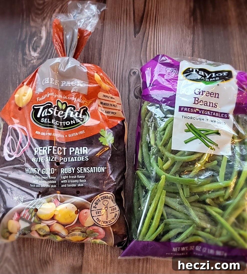 Roasted green beans and baby potatoes