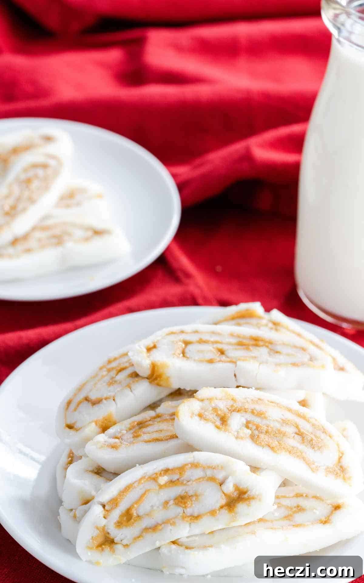 Classic Old-Fashioned Potato Candy Recipe for Nostalgic Sweets 4 A plate of old fashioned potato candy with a glass of milk.