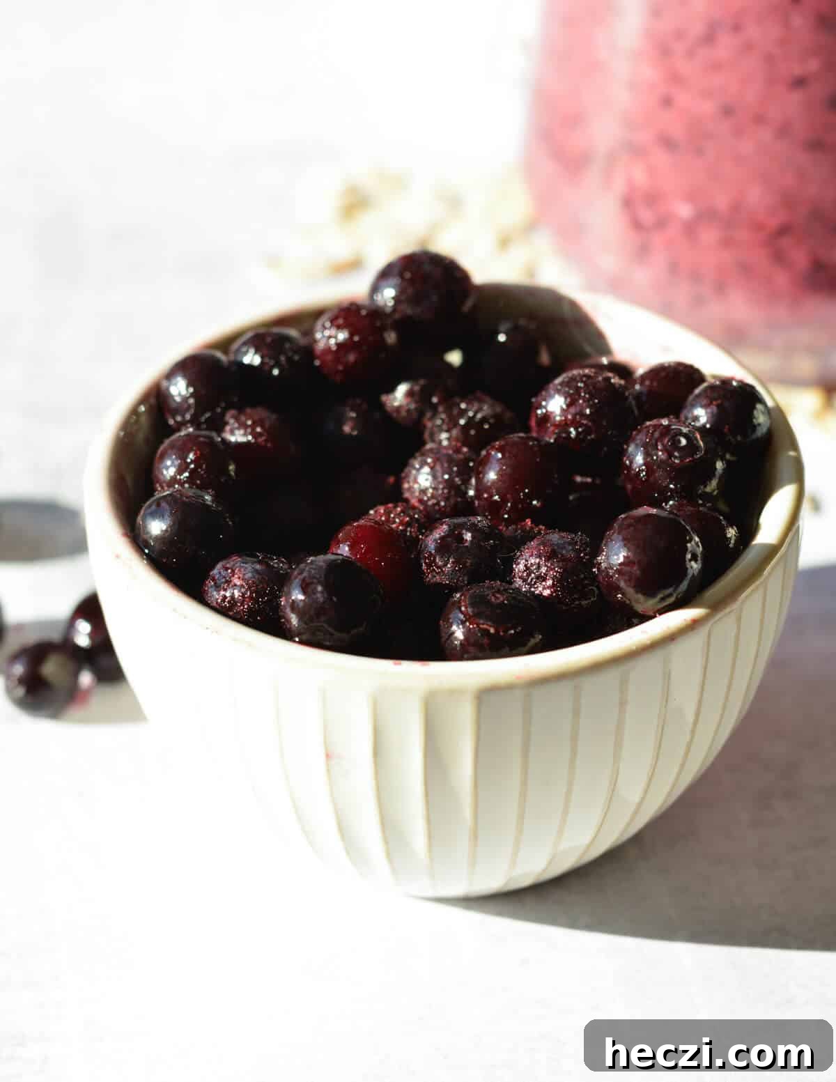 a bowl of frozen blueberries. 