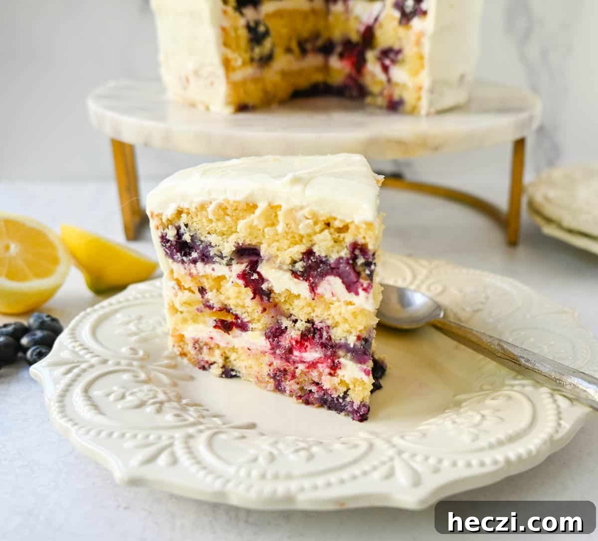 a slice of lemon blueberry cake 