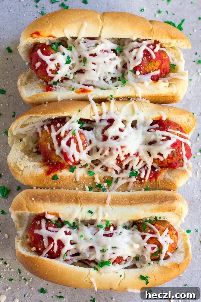 Oven-Baked Vegan Meatball Subs Recipe for Perfect Sandwiches 2 3 vegan meatball subs in a row after being baked