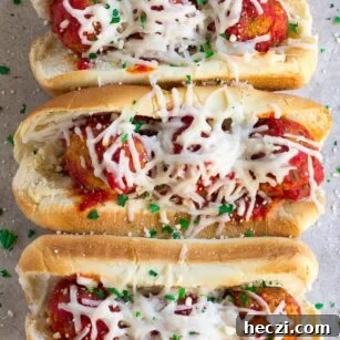 Oven-Baked Vegan Meatball Subs Recipe for Perfect Sandwiches 7 3 vegan meatball subs in a row after being baked