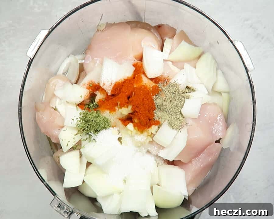 Gluten-Free Dairy-Free Chicken Patties Recipe for Weeknights 5 Ingredients for chicken patties recipe, all placed in food processor