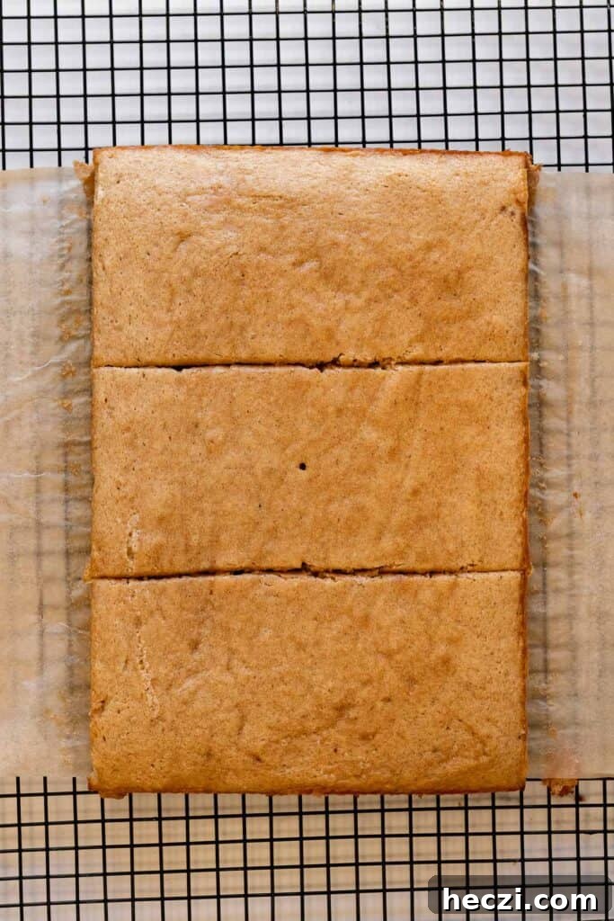 sheet cake sliced into 3 rectangles