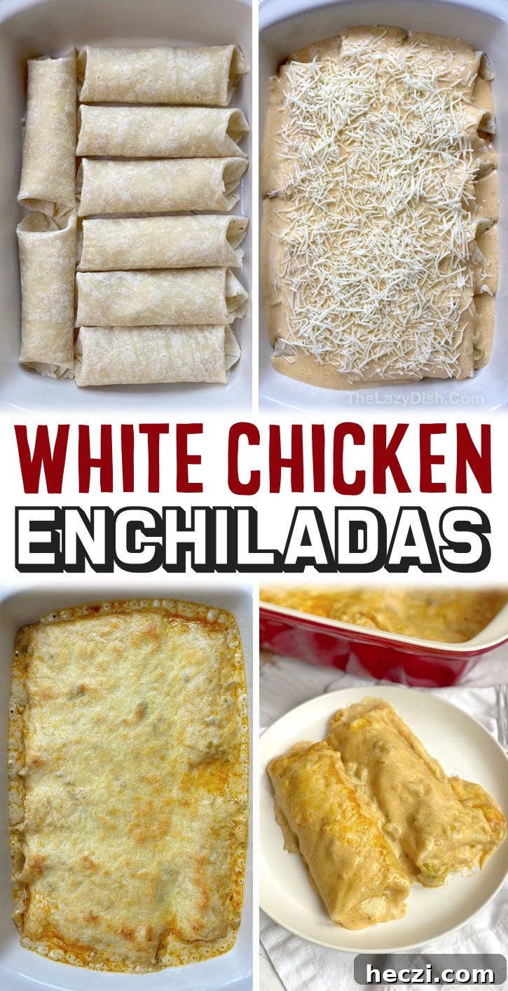 Creamy White Chicken Enchiladas Recipe for Comforting Dinner 12 Easy Family Dinner Ideas For Your Picky Eaters | These cheesy oven baked white chicken enchiladas are so quick and easy to make for busy weeknight meals! My kids and my husband both beg me to make this recipe all of the time. It's really simple to make thanks to rotisserie chicken and a few other staple ingredients. Some serious comfort food! This budget friendly recipe is a regular at my house, add it to your dinner rotation. Your kids will thank you. Serve alone or with rice and beans. So yummy!