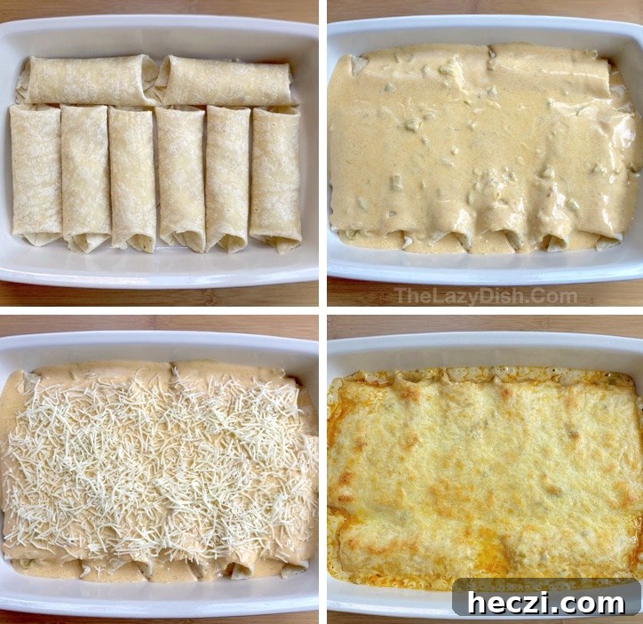 Creamy White Chicken Enchiladas Recipe for Comforting Dinner 5 Last Minute Easy Dinner Ideas -- A family favorite! These white chicken enchiladas are so quick to make thanks to rotisserie chicken.