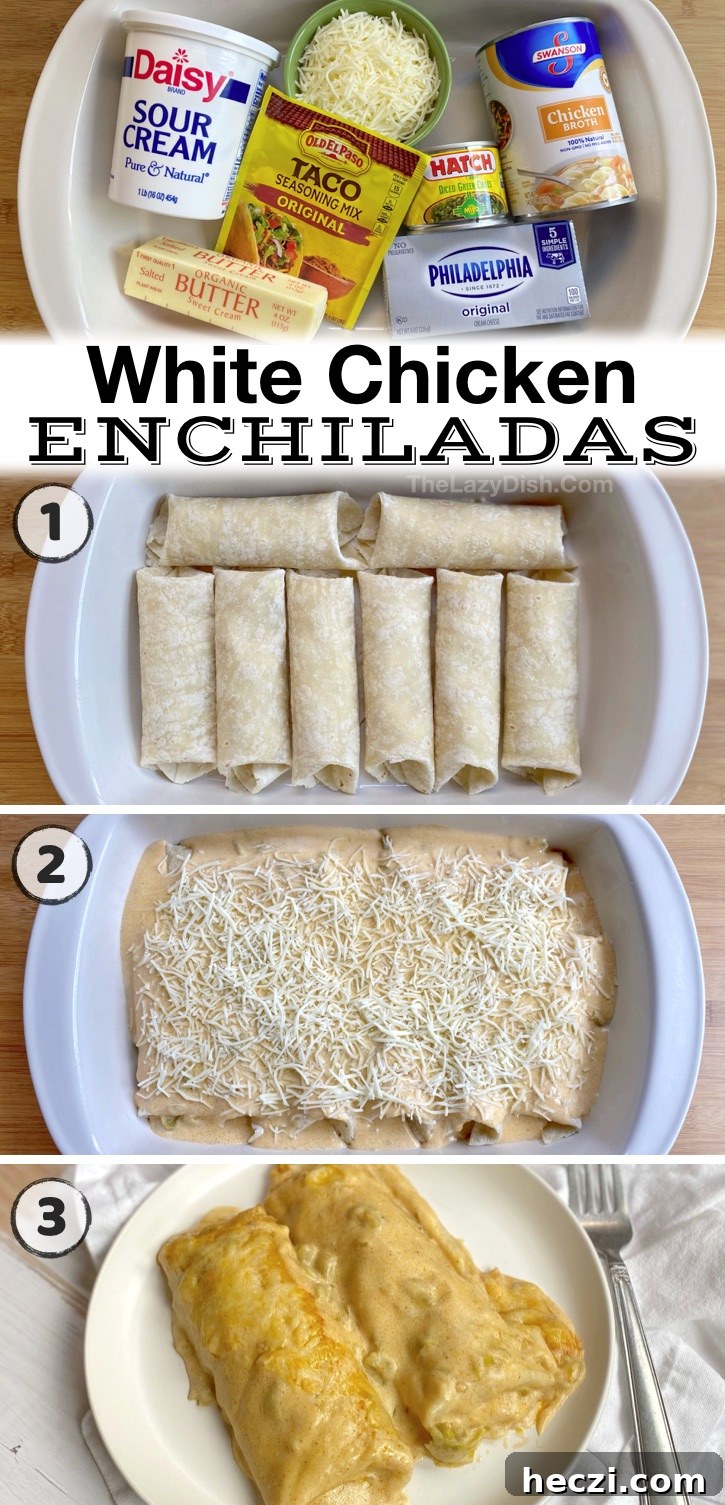 Creamy White Chicken Enchiladas Recipe for Comforting Dinner 9 Easy Cream Cheese Chicken Enchiladas -- The best quick and easy family dinner idea! My picky kids and husband love these enchiladas. If you're looking for family dinner recipes on a budget, this simple weeknight meal is all you need. A great last minute dinner for hectic weeknights.