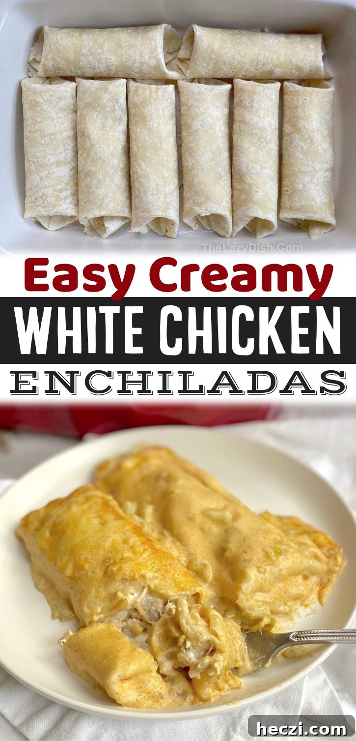 Creamy White Chicken Enchiladas Recipe for Comforting Dinner 10 The Best Baked Creamy Chicken Enchiladas -- Made with rotisserie chicken, cream cheese, sour cream and flour tortillas! If you're looking for quick and easy dinner recipes for a family with kids, this simple weeknight meal is all you need. It's cheap, simple and delicious! Even my picky eaters love it.