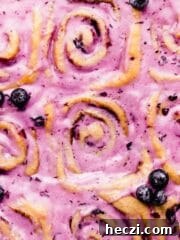 blueberry cinnamon rolls with blueberry cream cheese glaze
