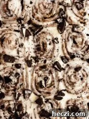 cinnamon rolls from the top with cream cheese frosting and oreos