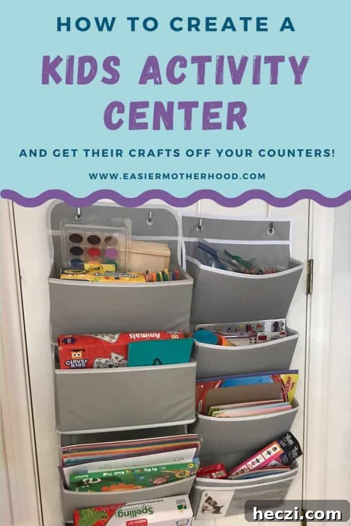 Create a Kids Activity Center: Step-by-Step Guide for Home 2 Pin image with text on top that reads