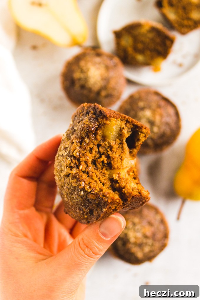 Gluten-Free Gingerbread Pear Muffins — Moist Spiced Breakfast Treat 9 Tray of gingerbread pear muffins.