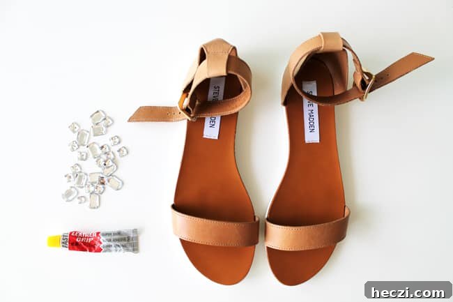 DIY Crystal Embellished Sandals | HelloGlow.co