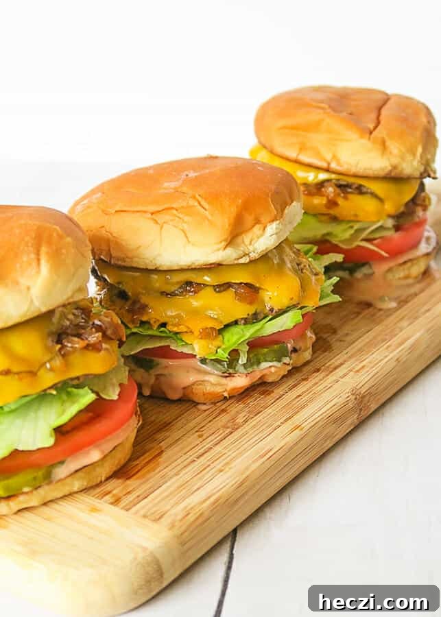 3 side by side In-N-Out Copycat Double-Double Animal-Style Burger