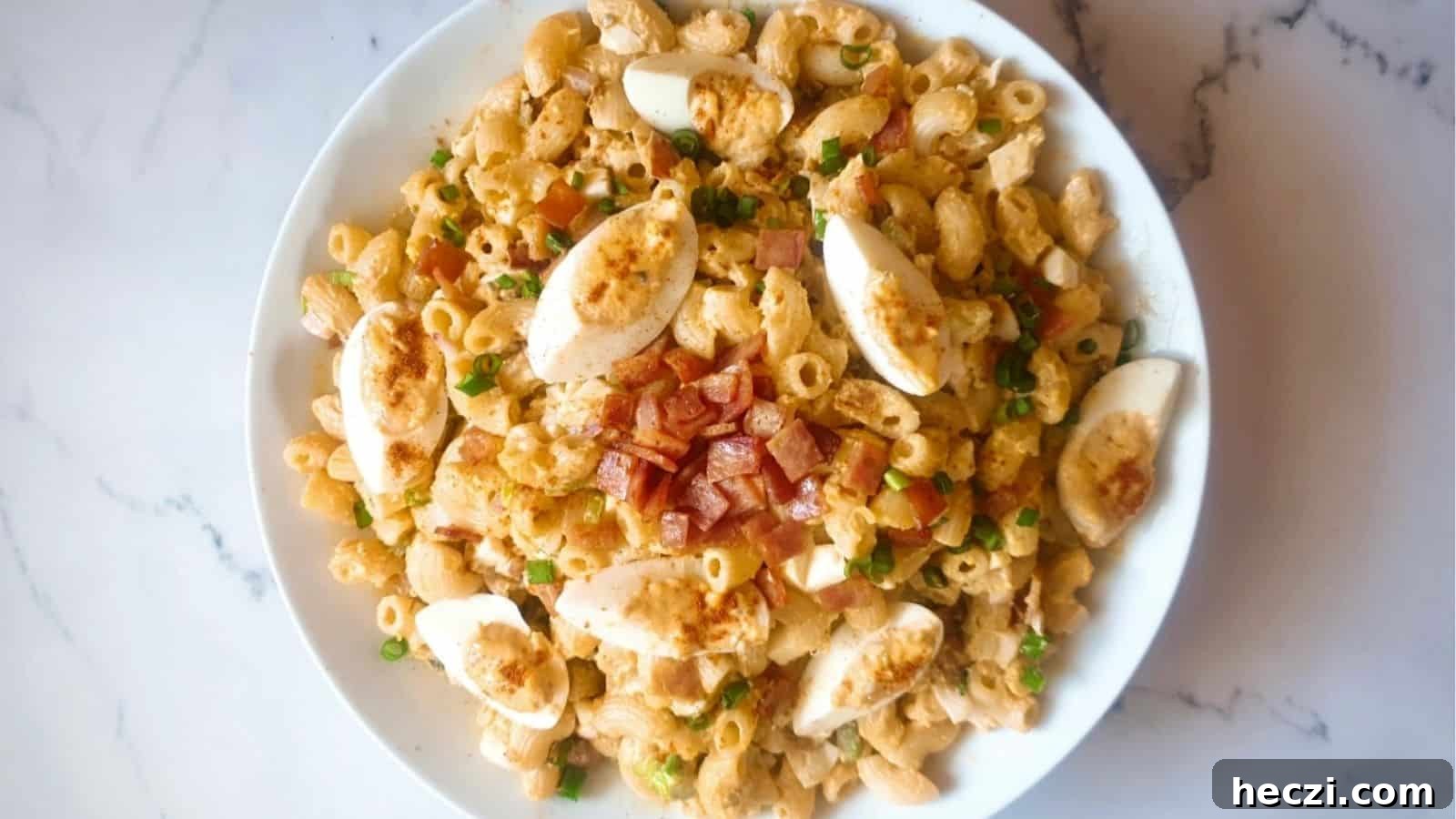Deviled Egg Macaroni Salad with Bacon
