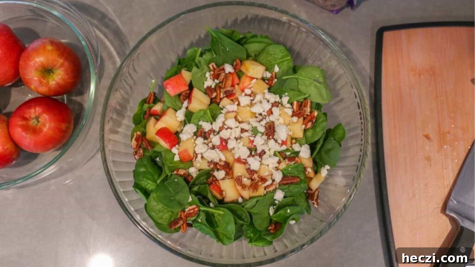 Spinach Salad With Apples, Feta Cheese And Pecans