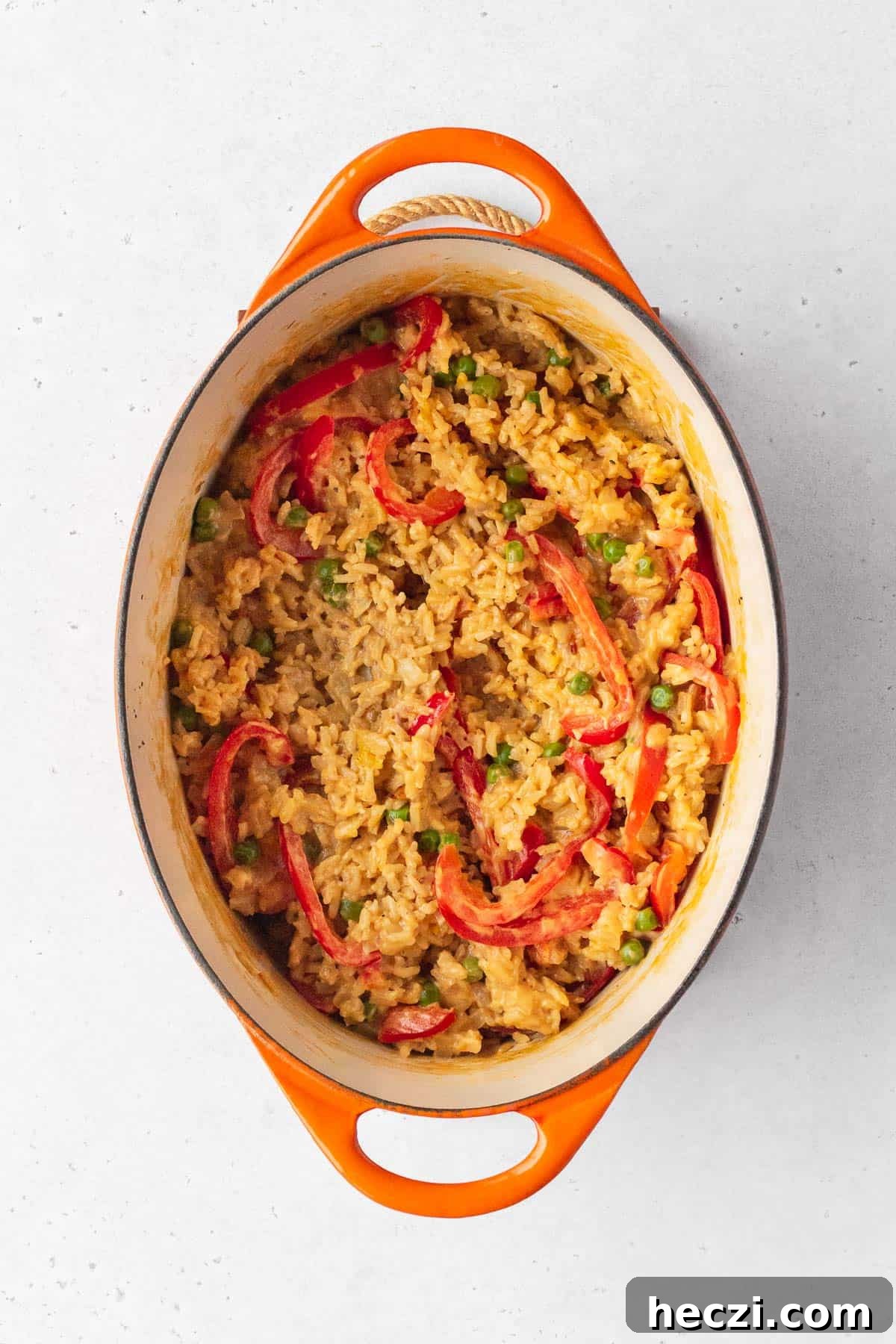 Vegan Arroz a la Valenciana after the rice has steamed.