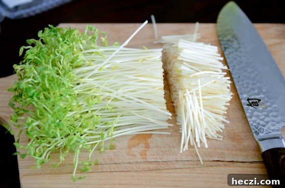 pea sprouts-2 Pea sprouts cut on the cutting board.