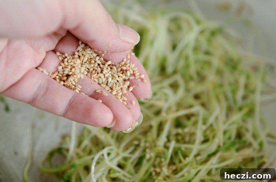 pea sprouts-5 Toasted sesame seeds added.