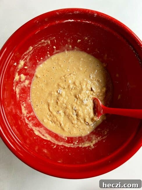 Blueberry breakfast cake batter almost mixed and ready for blueberries to be added.