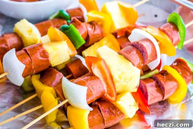 Teriyaki Chicken and Sausage Kabobs with Grilled Vegetables 3 Grilled Chicken Kebabs on skewers
