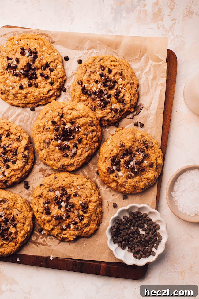 Pumpkin Oatmeal Chocolate Chip Cookies Recipe for Fall Baking 10 Stack of cookies