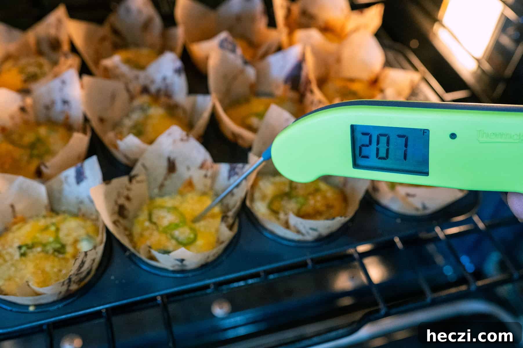 Jalapeño Popper Cream Cheese Potato Stacks Recipe 14 Thermapen showing potato stacks at 207F.