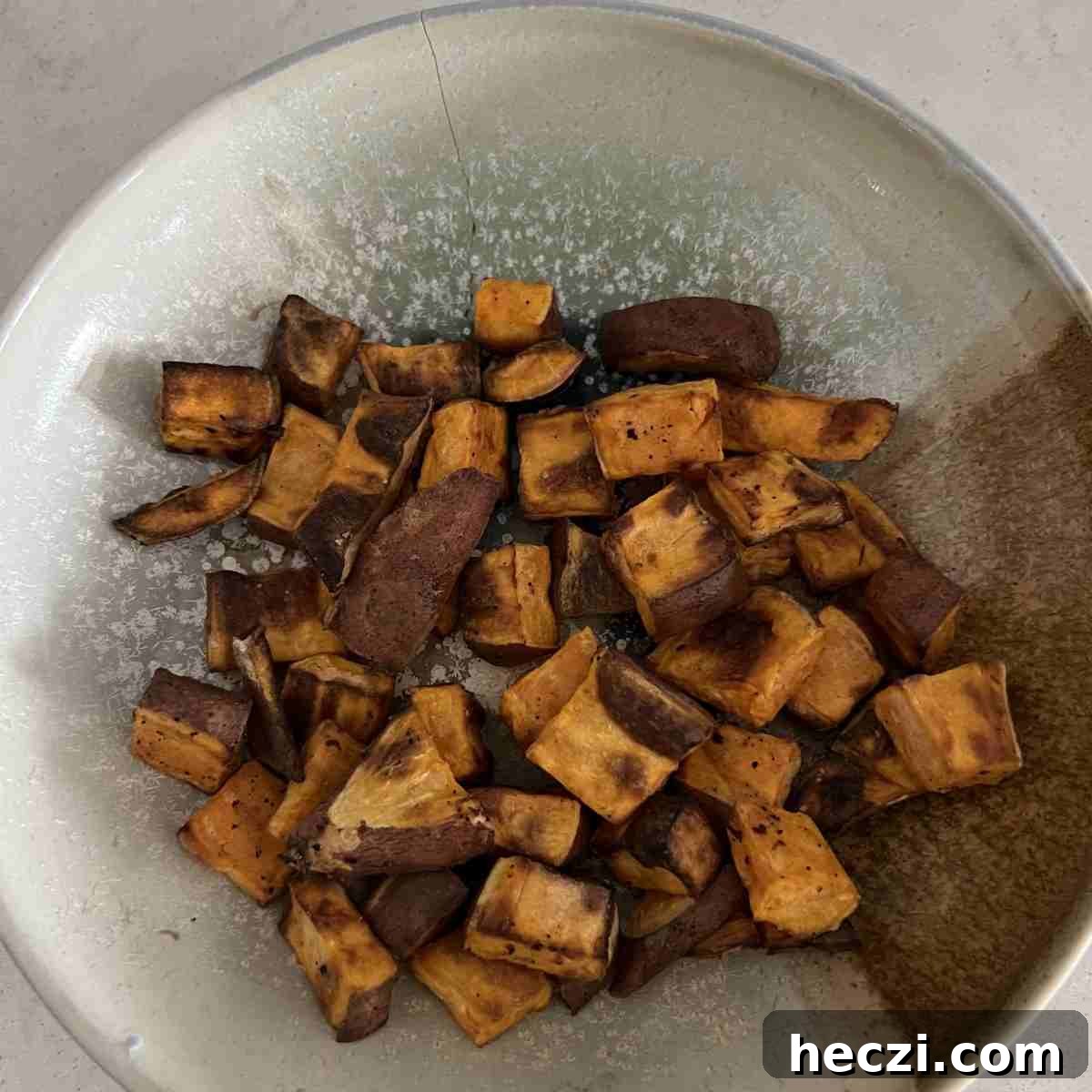 Mexican Street Corn Sweet Potato Bowls Recipe for Flavorful Meals 3 Air fried sweet potato cubes.