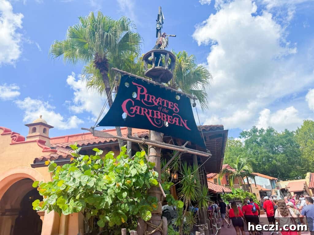 entrance sign for Pirates of the Caribbean at Magic Kingdom.