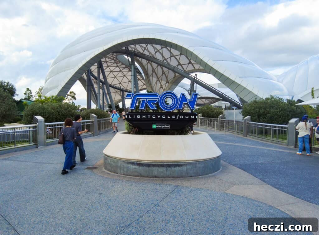 Entrance sign for Tron Lightcycle Run.