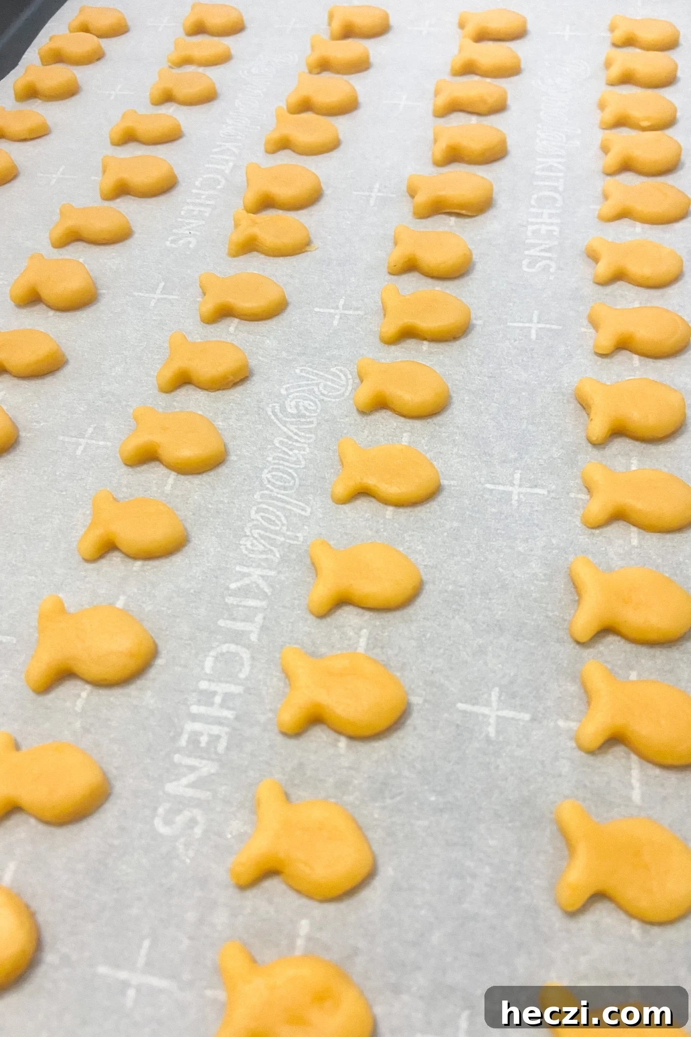Homemade Baked Goldfish Crackers Recipe for Kids 6 Goldfish crackers ready to bake