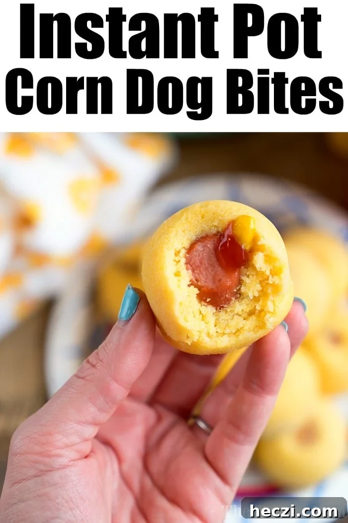 Pressure cooker corn dog bites are easy to make in your Instant Pot, Crock Pot Express or Ninja Foodi! The perfect snack or lunch your kids will love. instant pot corn dogs