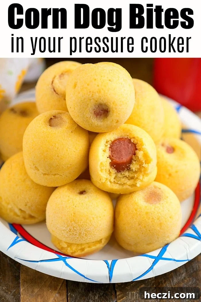 Pressure cooker corn dog bites are easy to make in your Instant Pot, Crock Pot Express or Ninja Foodi! pressure cooker corn dog bites