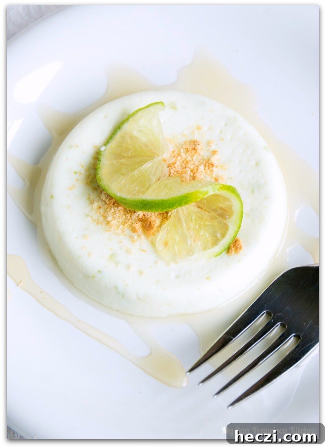 Silky Key Lime Panna Cotta Recipe with Lime Zest Topping 7 keylimepcfork