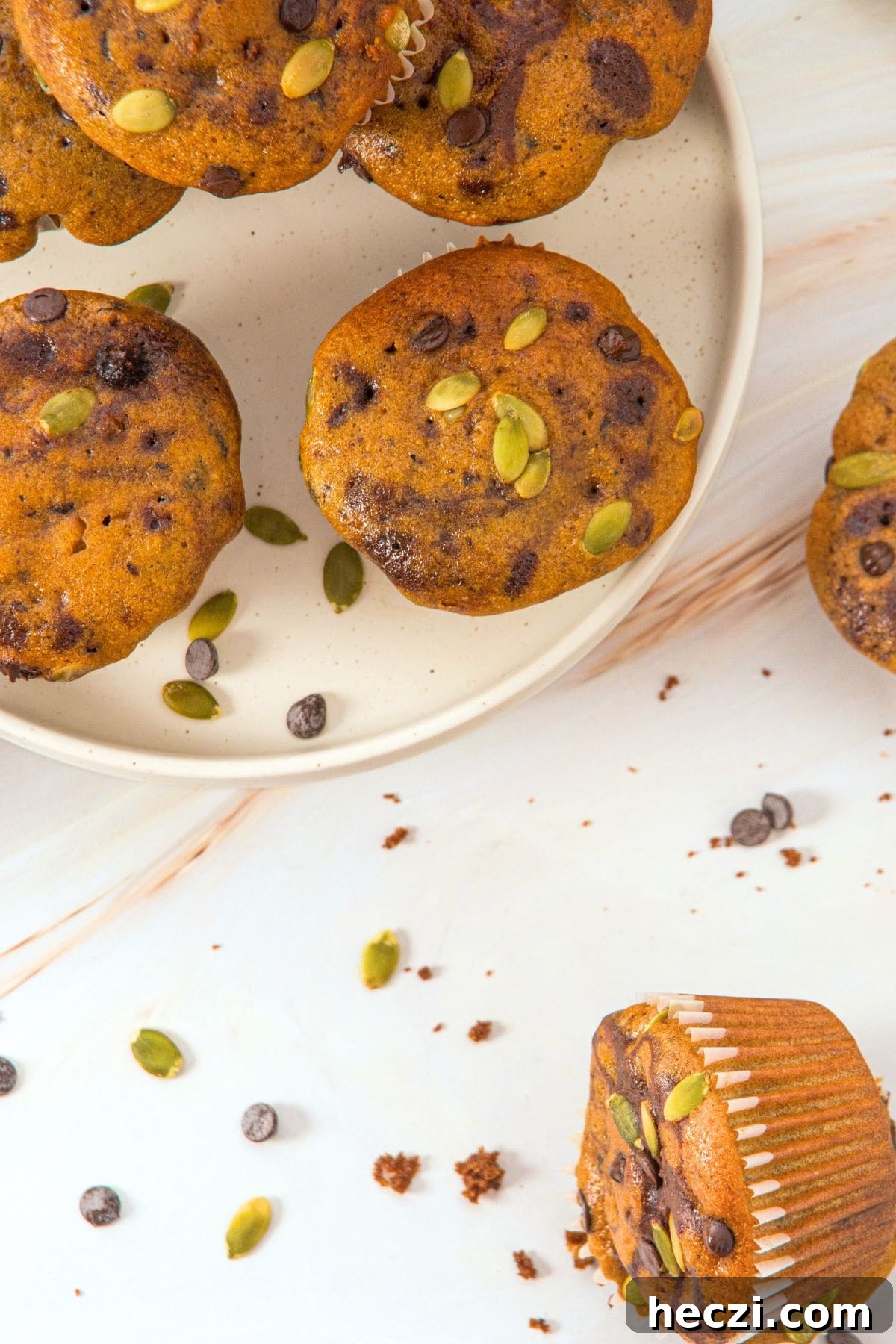Top down view of muffins on plate
