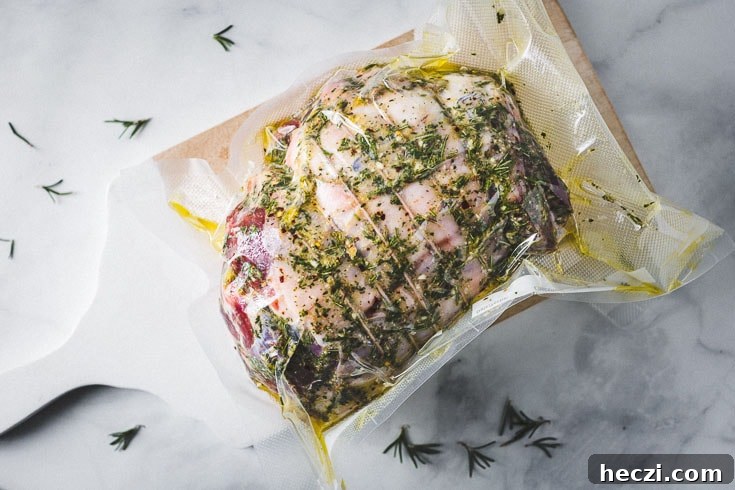 sous vide leg of lamb vacuum sealed