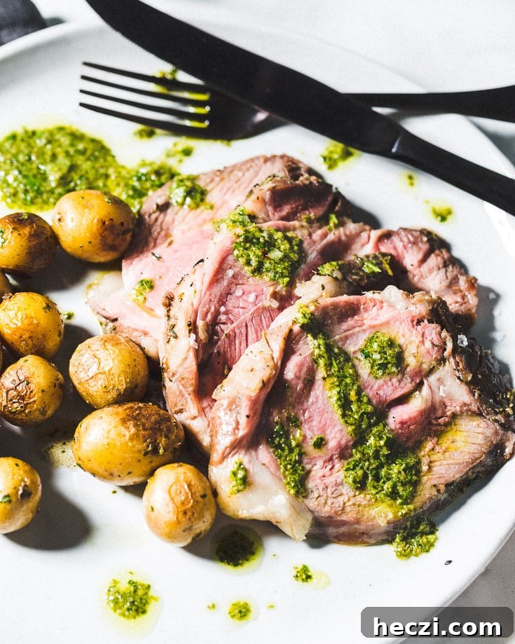 sous vide leg of lamb close up