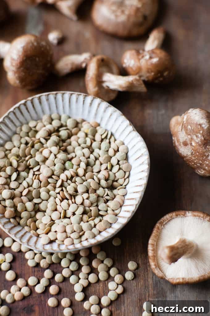 Green Lentils and mushrooms