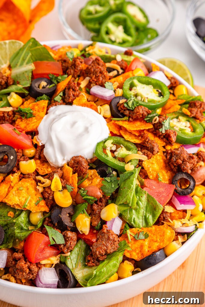 white bowl of Doritos taco salad