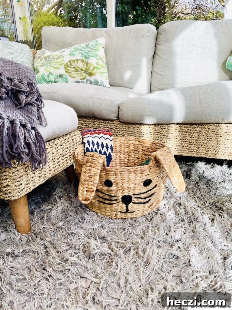 storage basket shaped like a bunny head used to store toys and jackets