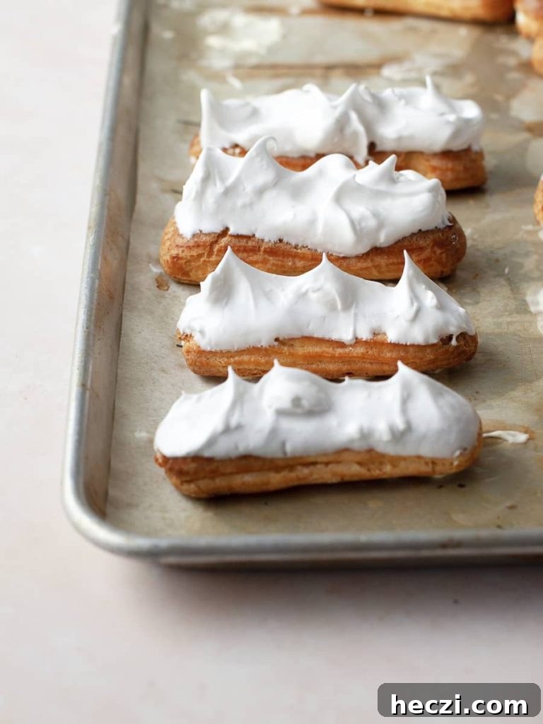 gluten free eclairs topped with small batch of meringue