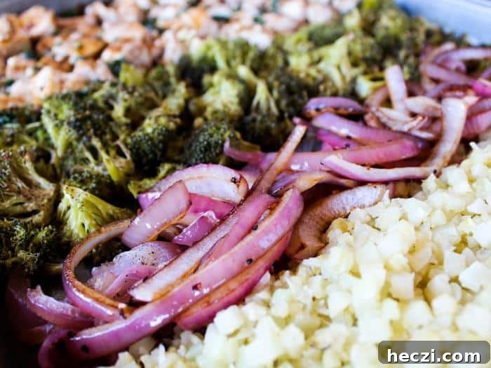Sheet Pan Balsamic Basil Chicken Cauliflower Rice Bowl