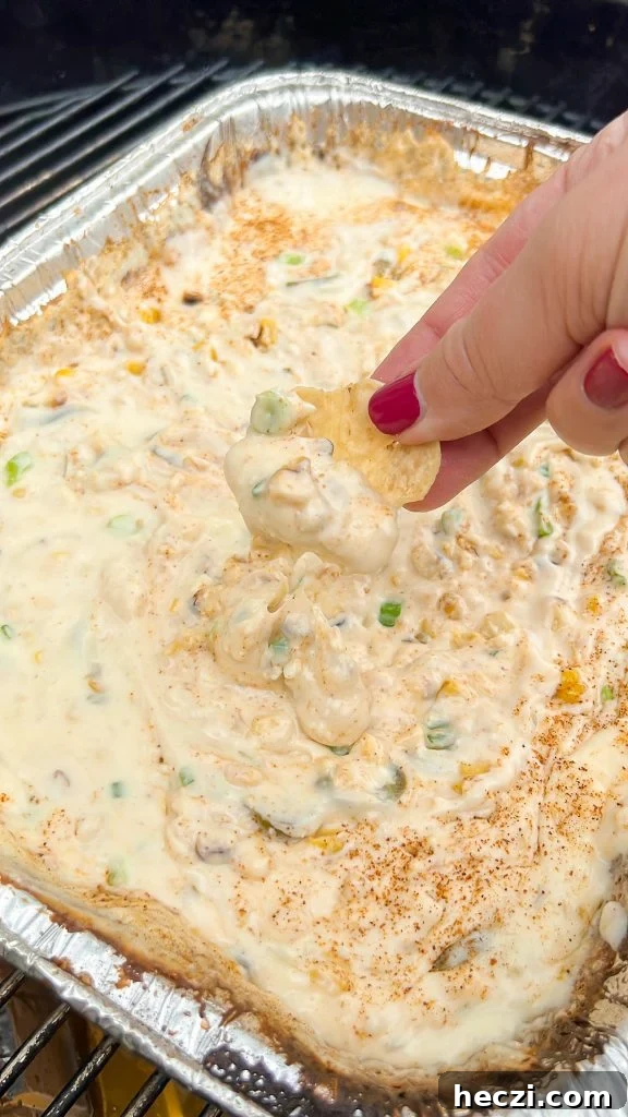 Elote Beer-Smoked Queso Dip: Charred Corn & Smoky Beer Cheese 2 Beer Smoked Queso