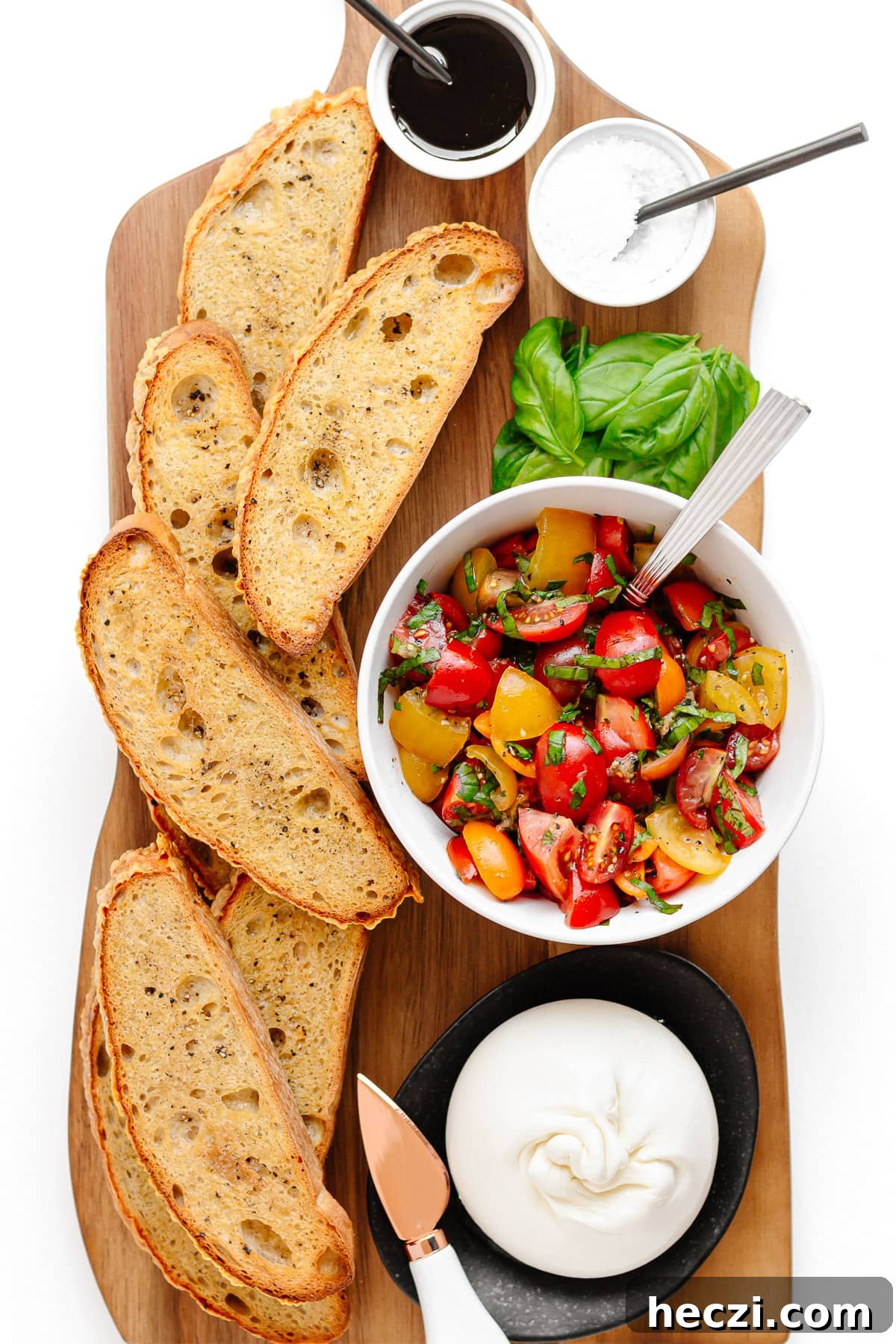 Build your own burrata bruschetta appetizer board.